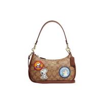 Coach X Peanuts Snoopy Teri 25 Klasikinis monogramos Snoopy rašto Užtrauktuko užsegimas Odinė pirkinių rankinė Moteriškos rankinės Ruda Rūdìs CE848-IMT1O Basic Set (Bag+Dust Bag)