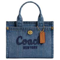 Coach Cargo 20 Siuvinėtas Džinsinis Pirkinių Krepšys su Kaligrafiniu Logotipu, Nešiojamas Per Petį, Mažas Moteriškas Krepšys, Indigo CZ100-B4IN Basic Set (Bag+Dust Bag)