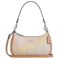 Coach Teri 24 Sidabrinė Sagtis Nuimama Rankena Dengtas Drobės Crossbody Pečių Krepšys Vidutinio Dydžio Vaivorykštė Moteriški krepšiai CDA91-SVSAS Basic Set (Bag+Dust Bag)