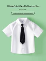 Children's White Short Sleeve School Uniform Shirt - Unisex, All Seasons, Small to Large 140 balta