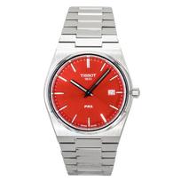 Tissot PRX Stainless Steel Red Dial Quartz T137.410.11.421.00 100M Men's Watch raudona