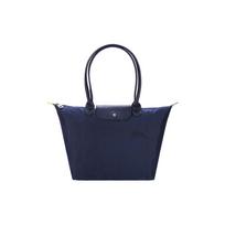 Longchamp Le Pliage Green Prekės ženklo siuvinėtas logotipas Drobės ir odos pirkinių krepšys per petį Didelis moteriškas krepšys Tamsiai mėlynas 1899919P68 Basic Set (Bag)