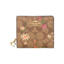 Coach Snap piniginė Klasikinis monogramos drobės su oda Laukinių gėlių raštas Dvigubo lankstymo piniginė Moteriška piniginė C8734-IME7V Basic Set (Bag+Dust Bag)