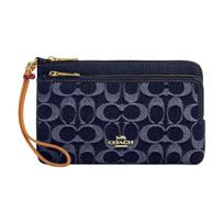 Coach Dvigubo Užtrauktuko Piniginė 20 Klasikinio Džinso Ir Odos Moteriška Piniginė Tamsiai Mėlyna CZ321-IMXIA Dark Blue