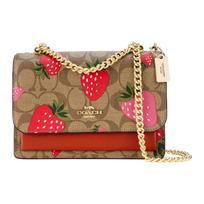Coach Klare 18 Classic Monogram Strawberry Print Chain Shoulder Bag Small Women Shoulder Bag Brown CH521-IME7V Basic Set (Bag+Dust Bag)