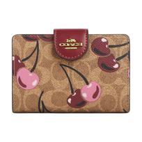 Coach 13 kampinis užtraukiamas piniginė su ikonišku vyšnių raštu odinė piniginė Moteriška piniginė Šviesiai ruda Daugiaspalvė CZ342-IMTAM Basic Set (Bag+Dust Bag)