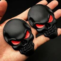 2x 3D didelis juodas metalinis kaukolės skeletas piktas kaulas automobilio emblema ženklelis lipdukas juoda