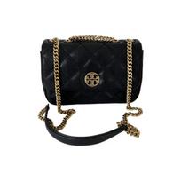 Tory Burch TB-Willa Quilted Chain Leather Messenger Bag Small Women bags Black 148243-001 Basic Set (Bag+Dust Bag)