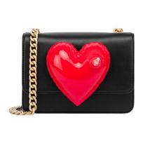 Moschino Širdies Formos Dekoratyvinis Oro Vožtuvas Odinė Crossbody Peties Rankinė Moteriškos Rankinės Juoda 731880081555 Basic Set (Bag+Dust Bag)