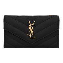 Saint Laurent YSL Monogramos Auksinis Logotipas Reljefinis Oda Piniginė su Užtrauktuku Kortelių Laikikliu Moteriška Piniginė Juoda 612808-BOW01-1000 Basic Set (Bag+Dust Bag)