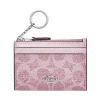 Coach 11 Prekės ženklo logotipas Metalinis užtrauktukas Piniginė Drobė ir oda Kortelių laikiklis Mini moteriškos piniginės Rožinė CCS50-SVAKG Pink