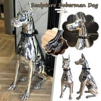Šiaurietiška namų puošyba, galvanizuotos dobermano šunų skulptūrėlės ir figūrėlės, dideli meno namų aksesuarai, kambario dekoras, gyvūno statula