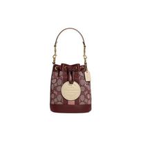 Coach Dempsey 14 Raišteliu užsegamas Signature Jacquard Akmenukų odos kibiro formos rankinė Moteriškos rankinės Bordo spalvos C8322-IMMZI Basic Set (Bag+Dust Bag) beige