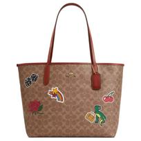 Coach City 33 Lipduko rašto Užsegama spaudėmis Padengto audinio pirkinių krepšys Moteriškas tote Kreminės spalvos Daugiaspalvis CZ611-IMTAM Basic Set (Bag+Dust Bag)