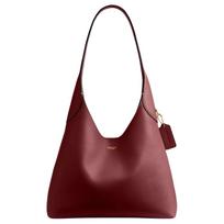 Coach Brooklyn 28 Logotipas Magnetinis Užsegimas Natūralios Grūdėtumo Odos Didelė Rankinė per Petį Vidutinio Dydžio Moteriškos Rankinės Tamsiai Raudona Ruby CU068-B4XEP Basic Set (Bag+Dust Bag)