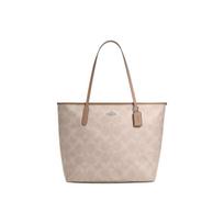 Coach City 36 Auksinis Logotipas Prekės Ženklo Spaudas Maxi Signature Drobės Pirkinių Krepšys Moteriški pirkinių krepšiai Pilkai Ruda CCD66-SVPWH Basic Set (Bag+Dust Bag)