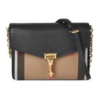 Burberry languotas spaudos užraktas odinė peties rankinė per kūną Moteriškos rankinės Juoda Ruda 80670551 Basic Set (Bag+Dust Bag)