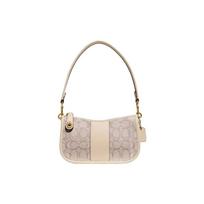 Coach Swinger 20 Klasikinis monogramos raštas Užtrauktuko užsegimas Signature žakardas Oda Mahjong krepšys Moteriška peties rankinė Dramblio kaulo spalva CD697-B4SHG Basic Set (Bag+Dust Bag) beige