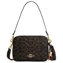 Coach Carey Klasikinis monogramos pakabukas Dizainas Padengtas drobės ir odos peties rankinė Moteriška peties rankinė Auksinė ruda CEK68-IMBRN Basic Set (Bag+Dust Bag)