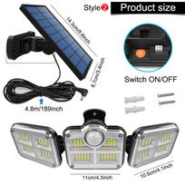 10000LM sieninė saulės lempa 122/333LED IP65 saulės lempa virš 3000K, vandeniui atspari saulės lempa viduje ir lauke, reguliuojamas lempos laikiklio apšvietimo kampas 198led separation