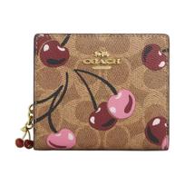 Coach Snap piniginė 10 vyšnių rašto metalinis logotipas Signature dengto drobės piniginė Moteriška piniginė Ruda Daugiaspalvė CZ347-IMTAM Tan & Multicolor