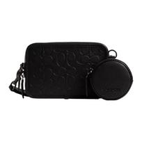 Coach Charter 19 reljefinis monogramos odinis rankinis krepšys per petį su dvigubu užtrauktuku, vientisos spalvos, mažas vyriškas krepšys, juodas CP268-BLK Basic Set (Bag+Dust Bag)