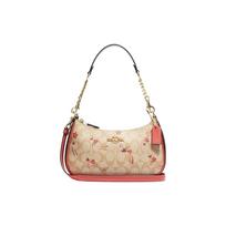 Coach Teri 23 Classic Letter Logo Plaque Zipper Coated Canvas And Leather Half Moon Bag Women Handbags Khaki Pink CJ644-IMOT4 Basic Set (Bag+Dust Bag)