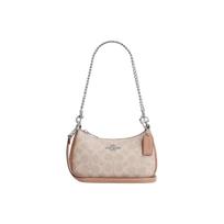 Coach Teri 19 Logotipo Užtrauktuku Užsegamas Per Petį Mažas Moteriškas Krepšys Pieno Arbatos Spalvos CW323-SVPWH Basic Set (Bag+Dust Bag)