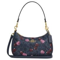 Coach Teri 24 Nuimamas peties dirželis Padengtas drobės Crossbody Tote krepšys Vidutinio dydžio Moteriški krepšiai Mėlynas CY694-IMDEI Gift Box Sets (Basic Set+Black Box)