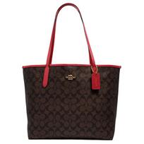 Coach City 33 Klasikinis monogramos dirbtinės odos pirkinių krepšys Moteriški pirkinių krepšiai Raudonai rudas 5696-IMRVQ Gift Box Set (Basic Set+Yellow Box) red