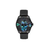 Dyzelinis kvarcinis laikrodis su odiniu dirželiu 44 mm Juodas ciferblatas Kaukolės laikrodis Vyriški laikrodžiai Mėlynas DZ1973 Regular Watch Box,Black Dial