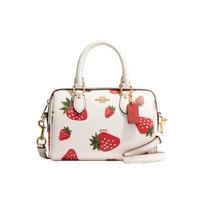 Coach Rowan 18 Vienspalvė Auksinis Logotipas Braškių Spaudinys Odinė Boston Bag Moteriška rankinė Kreminė Raudona CH161-IMCAH Gift Box Sets (Basic Set+Black Box) white