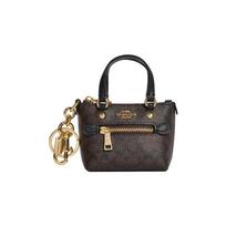 Coach Gallery Užsegimas užtrauktuku Išorinė kišenė Raktų pakabukas Padengtas drobės ir lygios odos Mini rankinė Moteriškos rankinės Ruda CC895-IMAA8 Brown black