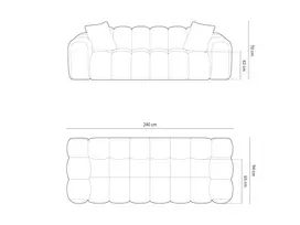 Velvet Sofa, "Treno", 4 Seats, 240x94x70 Made in Europe