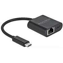 Delock USB-C adapter> Gigabit LAN + PW black - LAN 10/100/1000Mbps with Power Delivery 66644