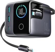 Joyroom Podix JR-TRD01 GaN 140W z 5 portami i podwójnymi zwijanymi kablami - szara