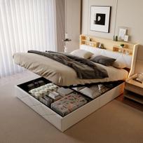 Lova 160 x 200 cm su hidrauline laikymo funkcija - galvūgalis su LED ir USB - PU - balta