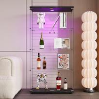 Stiklinė Vitrina, su LED apšvietimu, 4 lentynomis, juoda