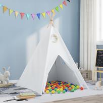vidaXL Vaikiška palapinė Teepee su krepšiu Peach ir spalvotais kamuoliukais White Shell | 3385870 | 8721288739698