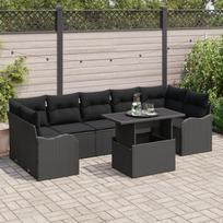 vidaXL 8-częściowy zestaw kanap ogrodowych z poduszkami czarny polirattan, 2-osobowa sofa ogrodowa z poduszkami czarny polirattan | 3348419 | 8721158985330