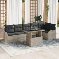 vidaXL Zestaw 7-częściowy kanap ogrodowych z poduszkami Jasnoszary Rattan Poliester, Sofa ogrodowa 2-osobowa z poduszkami Jasnoszary Rattan Poliester | 3348478 | 8721158985927