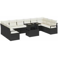 vidaXL Zestaw kanap ogrodowych vidaXL 11 elementów z poduszkami czarny poly rattan, Zestaw kanap ogrodowych vidaXL 2-osobowy z poduszkami czarny poly rattan | 3348893 | 8721158990075