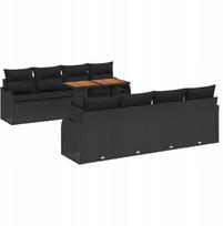 vidaXL Zestaw kanap ogrodowych w 9 części z poduszkami Czarny Rattan PE Akacja, Sofa ogrodowa z poduszkami Czarny Rattan PE | 3349435 | 8721158995490