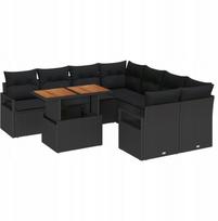 vidaXL vidaXL 9-częściowy zestaw kanap ogrodowych z poduszkami Czarny Polirattan Akacja, vidaXL 2-osobowa sofa ogrodowa z poduszkami Czarny Polirattan | 3349694 | 8721158998088