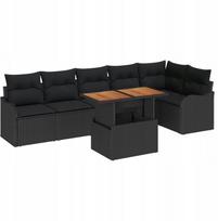 vidaXL vidaXL 7-częściowy zestaw kanap ogrodowych z poduszkami czarny poli rattan akacja, vidaXL 2-osobowa sofa ogrodowa z poduszkami czarny poli rattan | 3349470 | 8721158995841