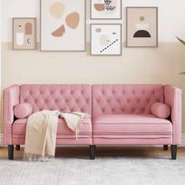 vidaXL Sofa Chesterfield z wałkami, dwuosobowa, różowa, aksamit | 372686 | 8721012400726