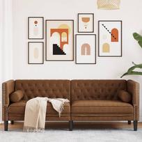vidaXL vidaXL Sofa Chesterfield z wałkami, 3-os., brązowa, sztuczny zamsz | 372702 | 8721012400887