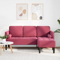 vidaXL Kanapa 3-osobowa z chaise longue w kształcie L w kolorze czerwonego wina 160 cm z aksamitnego materiału | 42001930 | 8721158784018