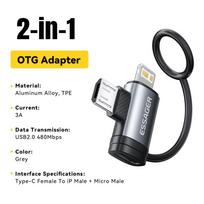 Essager 2-in-1 Lightning/Micro USB Adapter Fast Charging USB Type C Female Connector for iPhone 17 16 15 14 13pro iPad Converter pilka