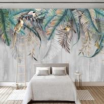 Modernūs 3D sieniniai tapetai Nordic stiliaus Augalų lapai Paukščiai Fototapetai Svetainė Miegamasis Namų dekoras Freska 200 cm(W) x 140 cm(H)